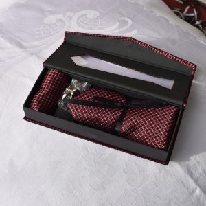 Maroon Office Tie Set with Cufflinks & Pocket Square
