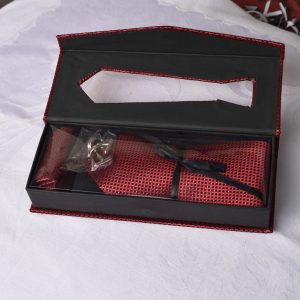 Maroon Office Tie Set with Cufflinks & Pocket Square